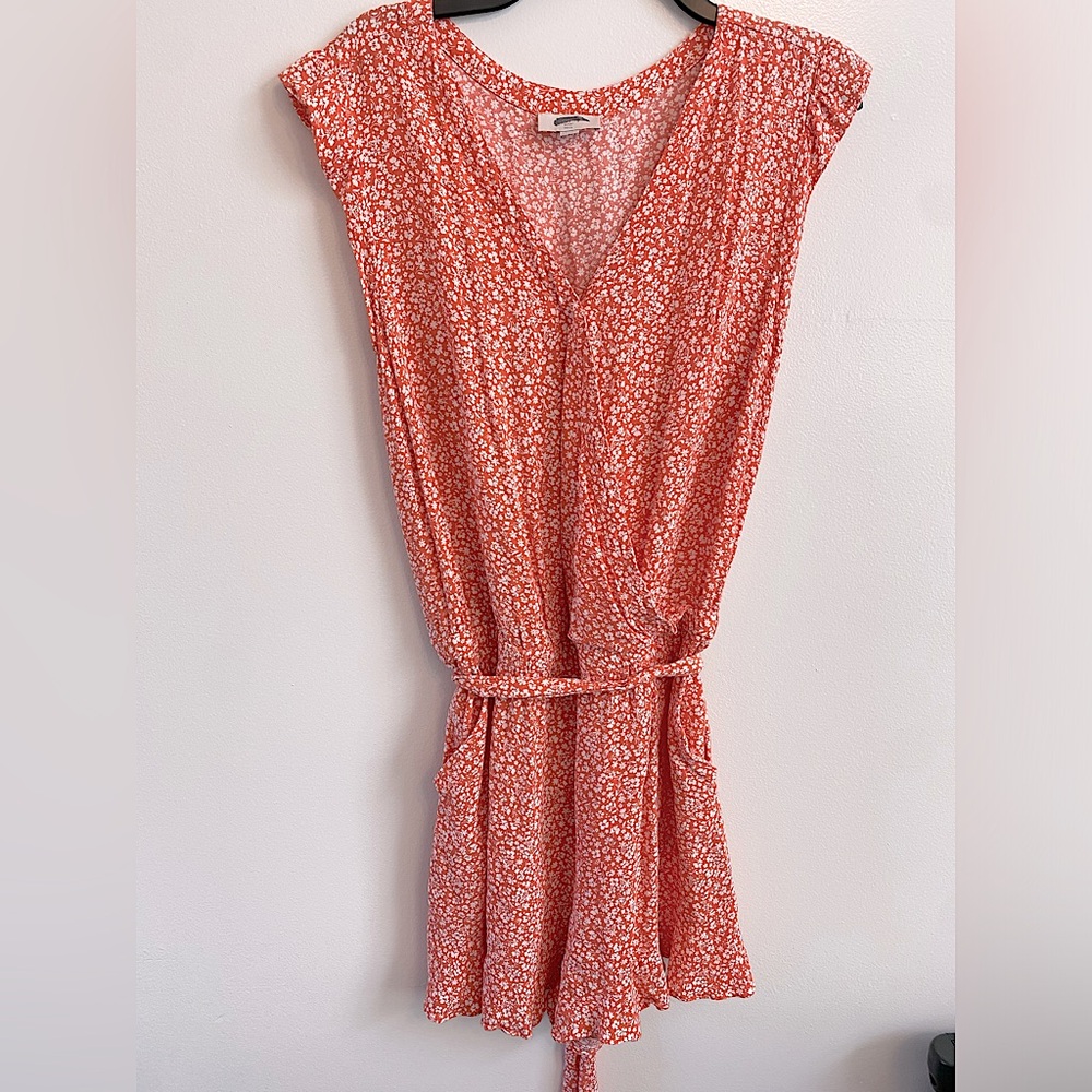 LOFT Coral Floral Cap-Sleeve Romper